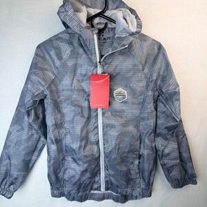 Swiss Alps Kids Windproof Waterproof Hooded Jacket Size M Gray Camo Lightweight